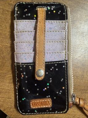 Consuela Black and Light Pink Star Accent Zip Phone Wallet